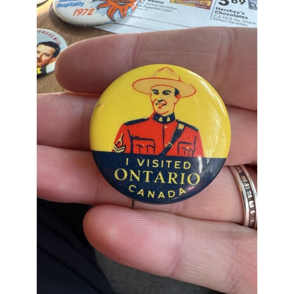 Vintage I Visited Ontario Canada Royal Mounted Police Souvenir Pin Pinback